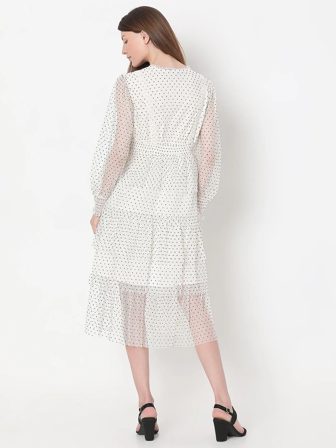 White Polka Dot Mesh Midi Dress - Image 4
