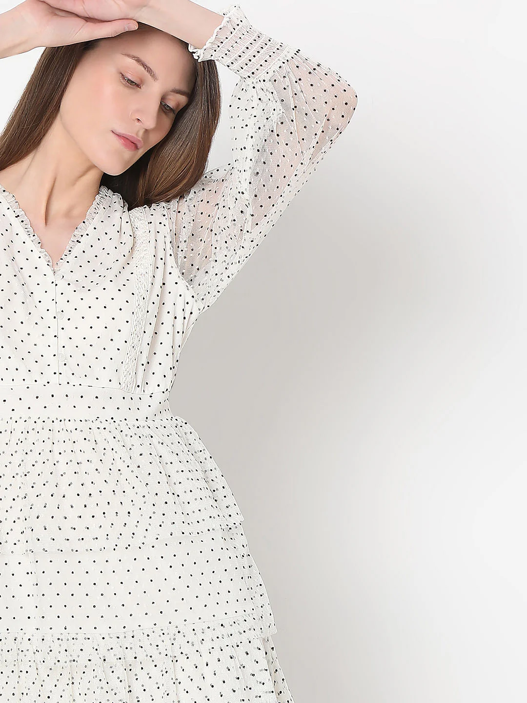 White Polka Dot Mesh Midi Dress - Image 5