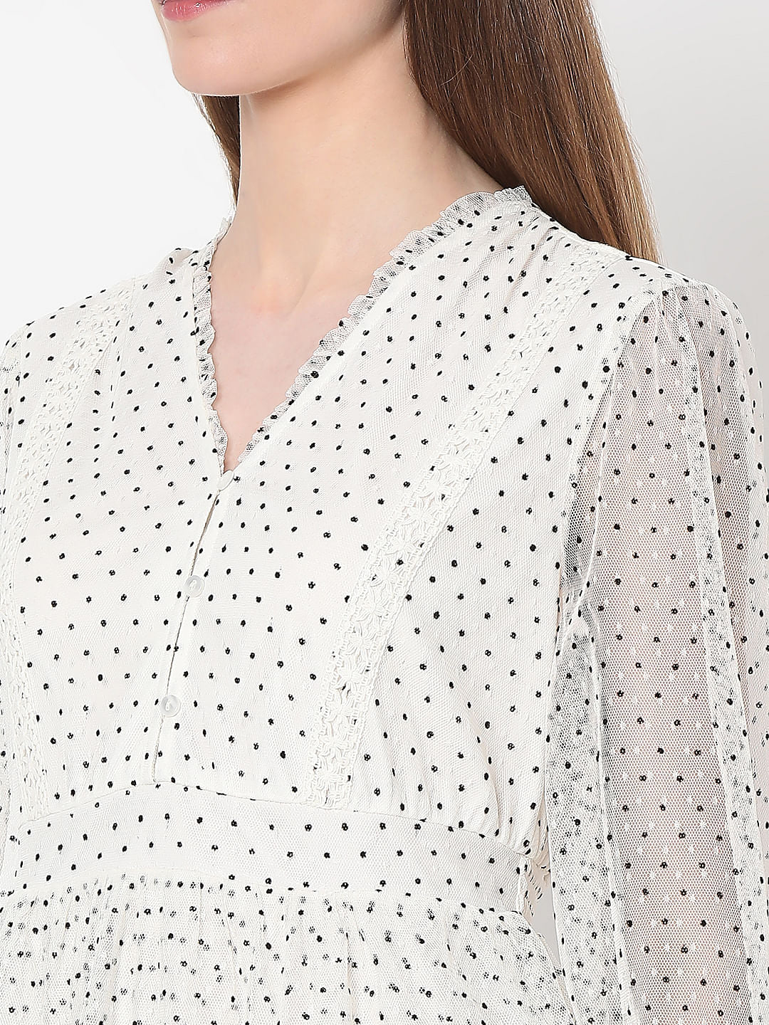 White Polka Dot Mesh Midi Dress - Image 7