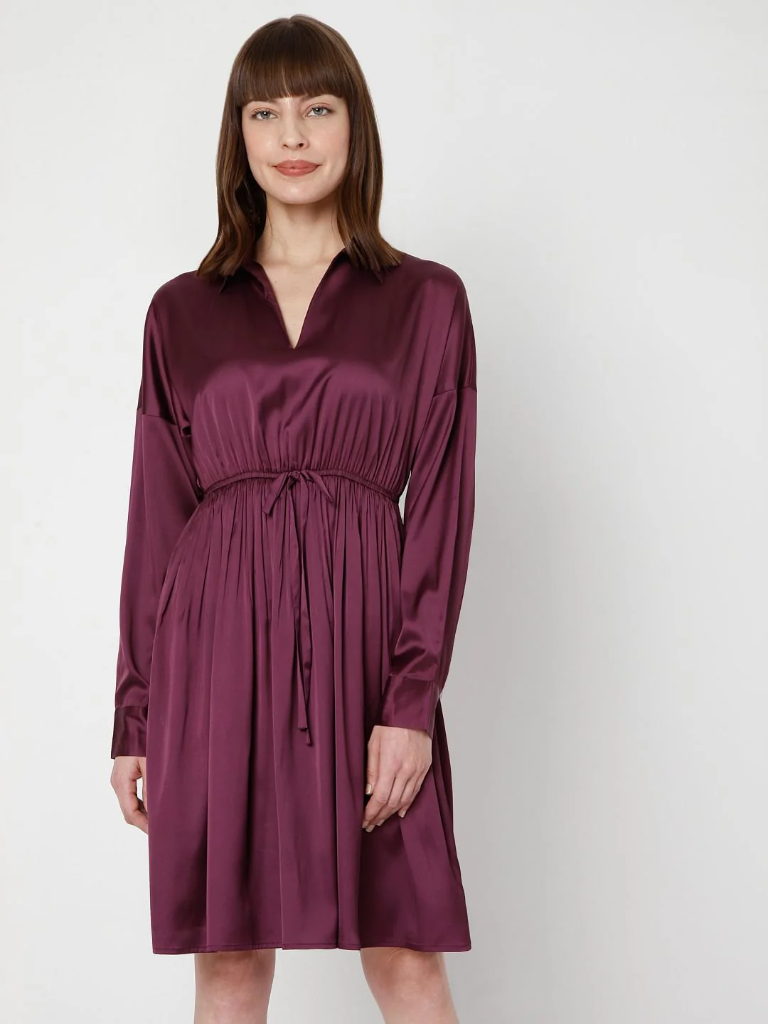 Purple Satin Fit & Flare Dress - Image 2