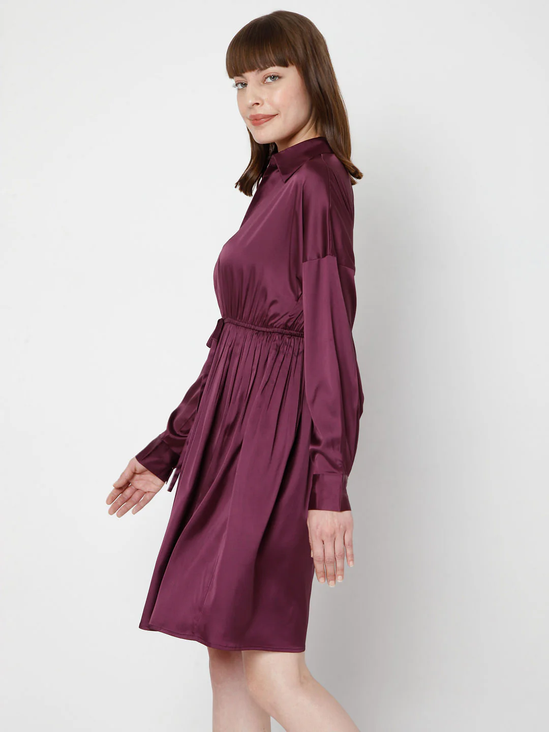 Purple Satin Fit & Flare Dress - Image 3