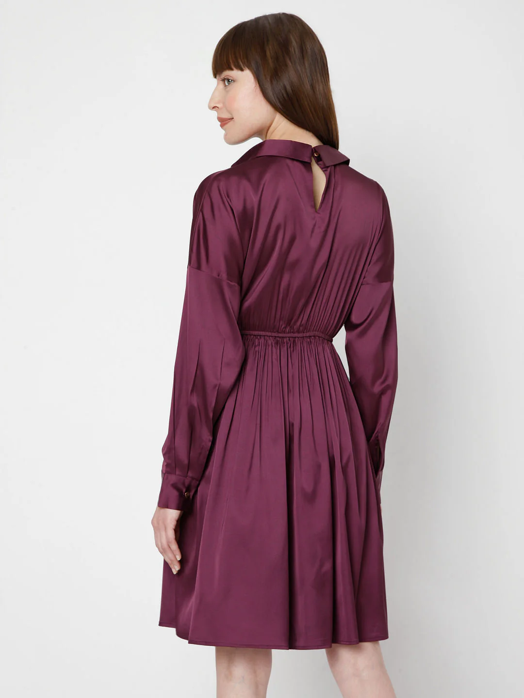 Purple Satin Fit & Flare Dress - Image 4