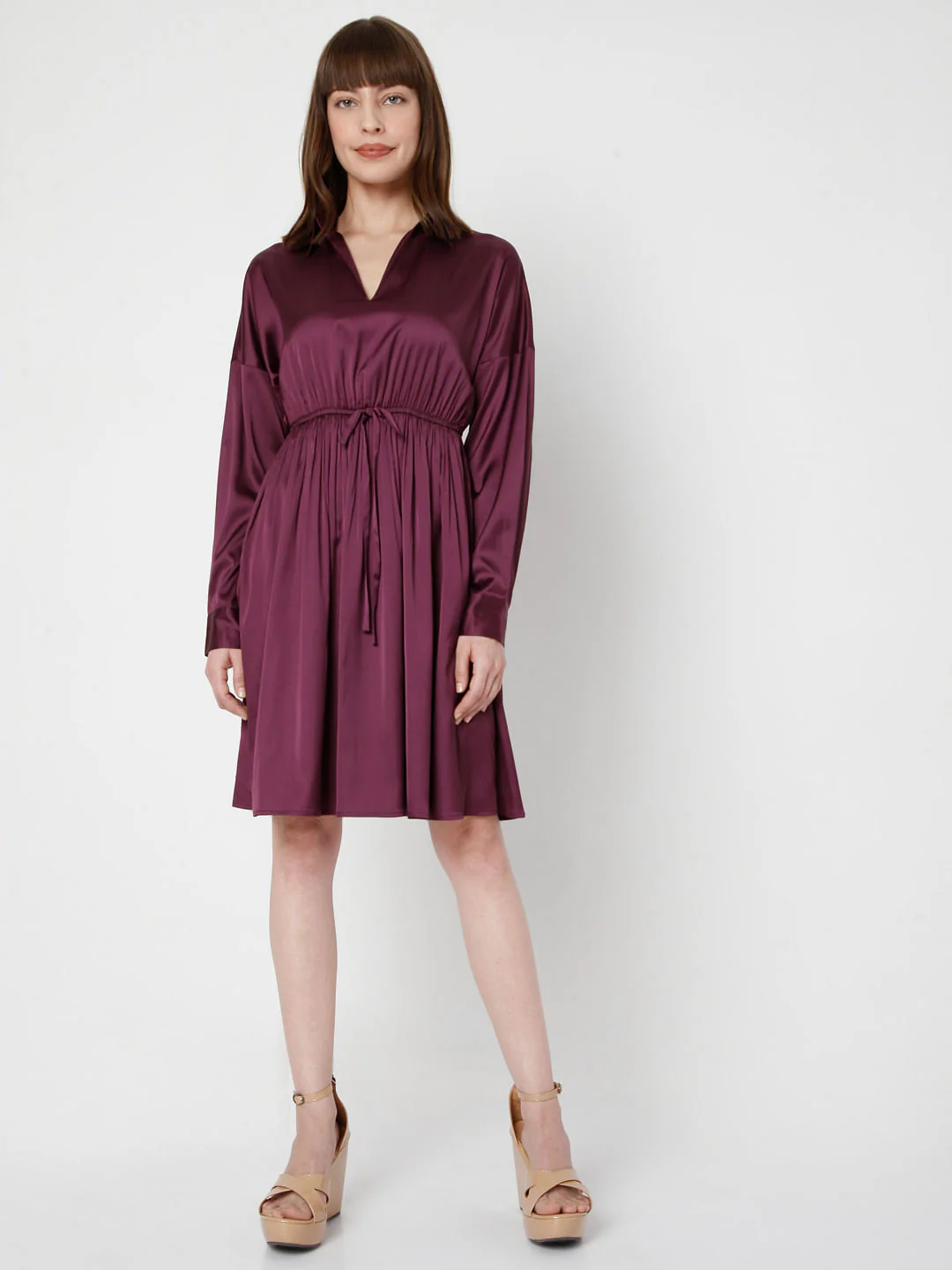 Purple Satin Fit & Flare Dress - Image 5