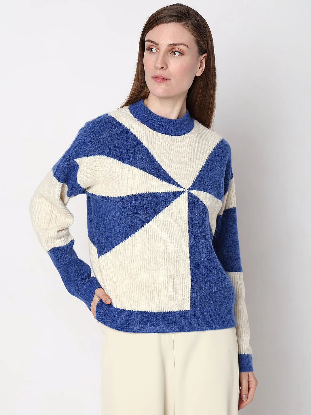 Blue Printed Jacquard Pullover - Image 2