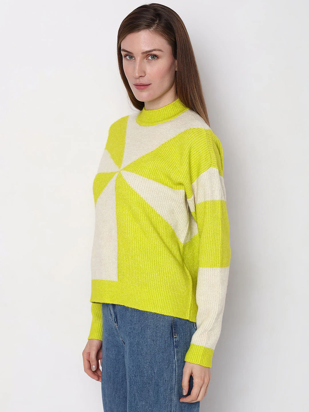 Green High Neck Colourblocked Pullover - Image 3