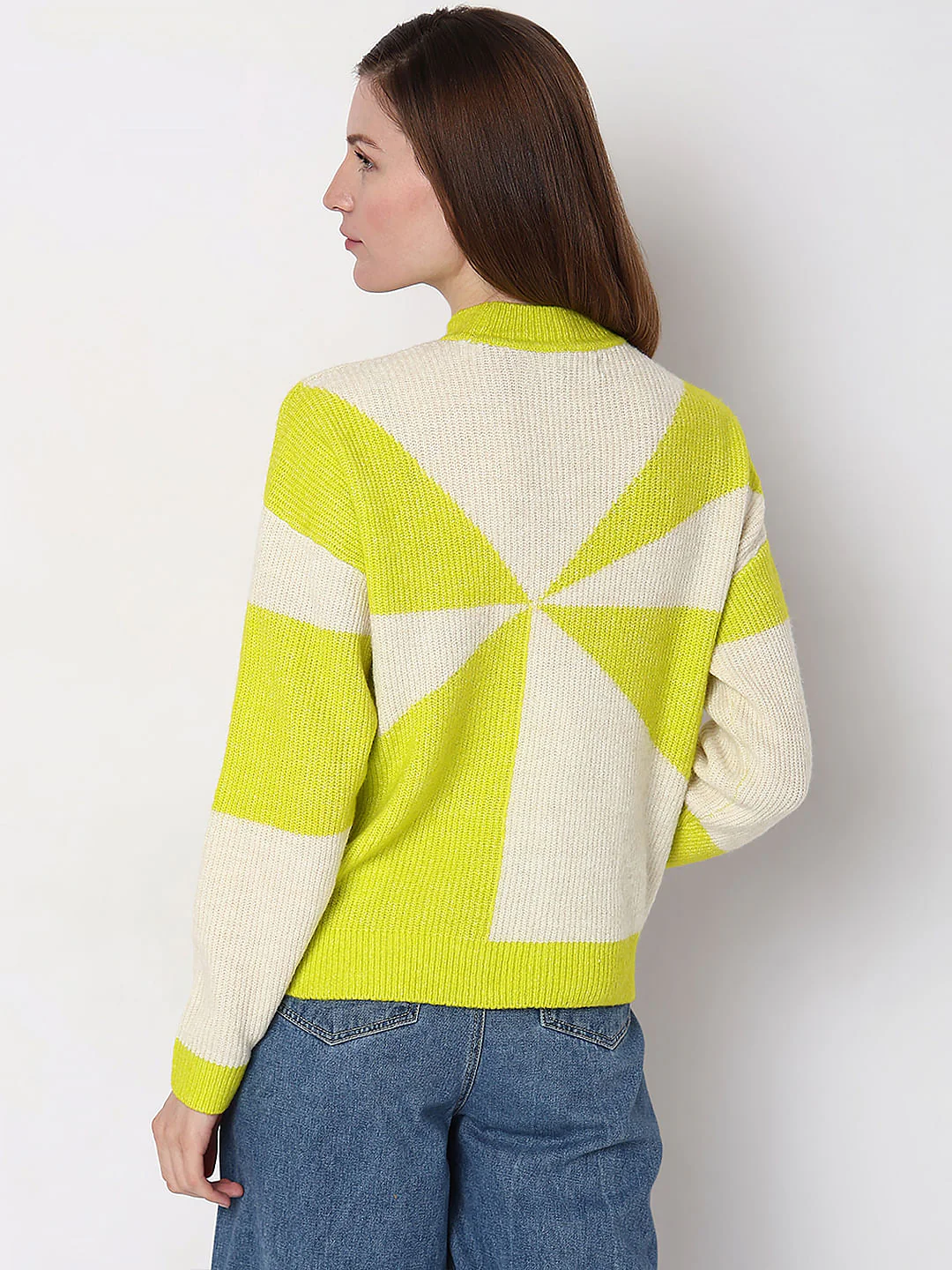 Green High Neck Colourblocked Pullover - Image 4