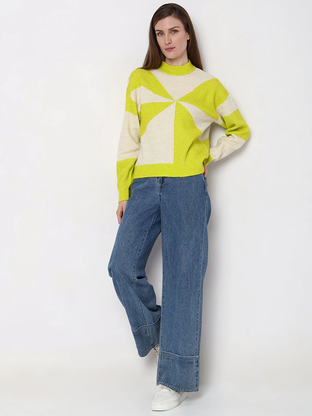 Green High Neck Colourblocked Pullover - Image 5