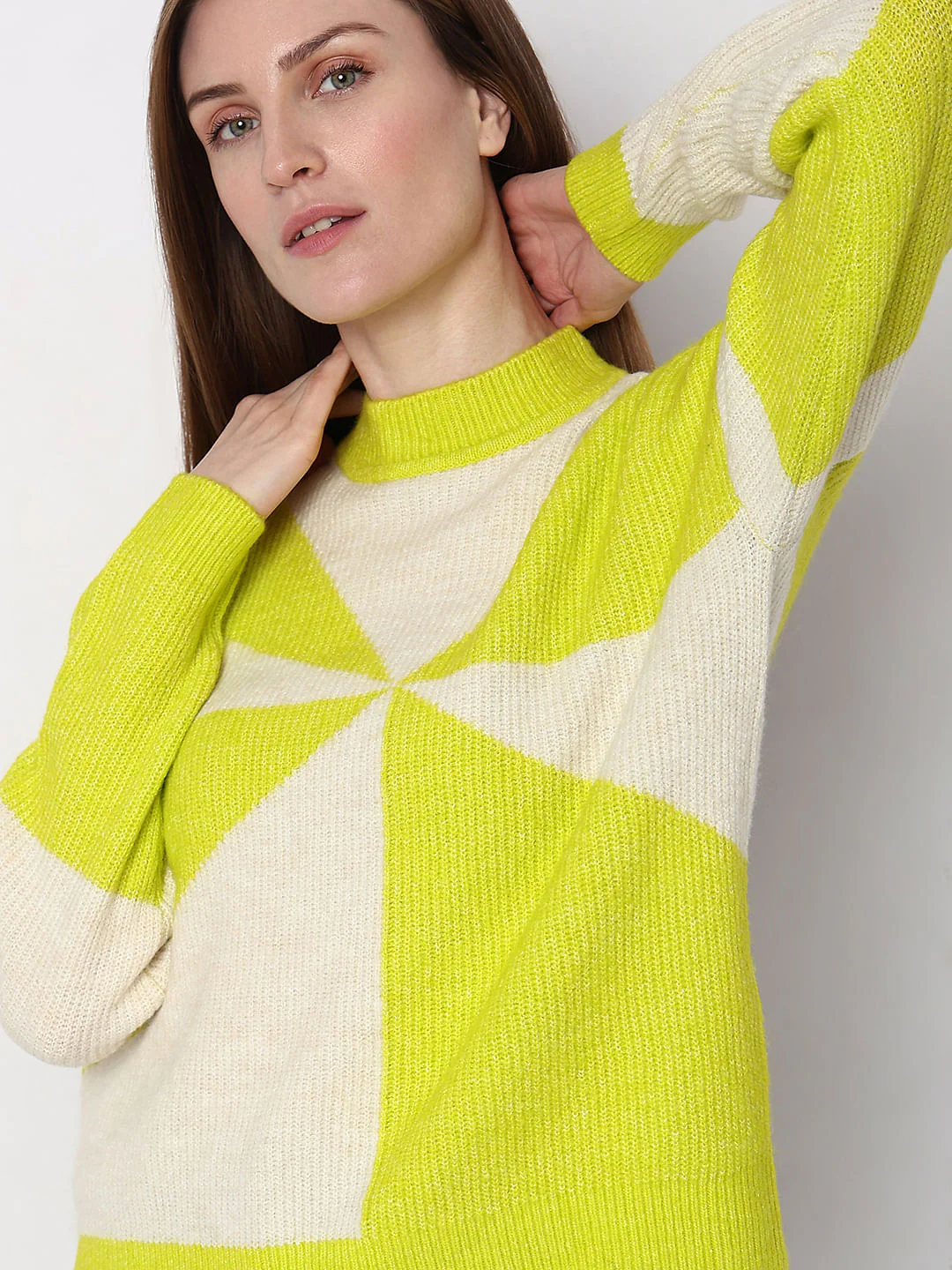Green High Neck Colourblocked Pullover - Image 6
