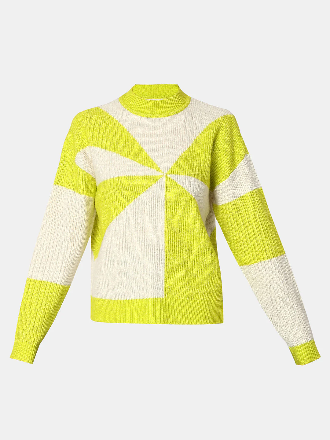 Green High Neck Colourblocked Pullover - Image 7