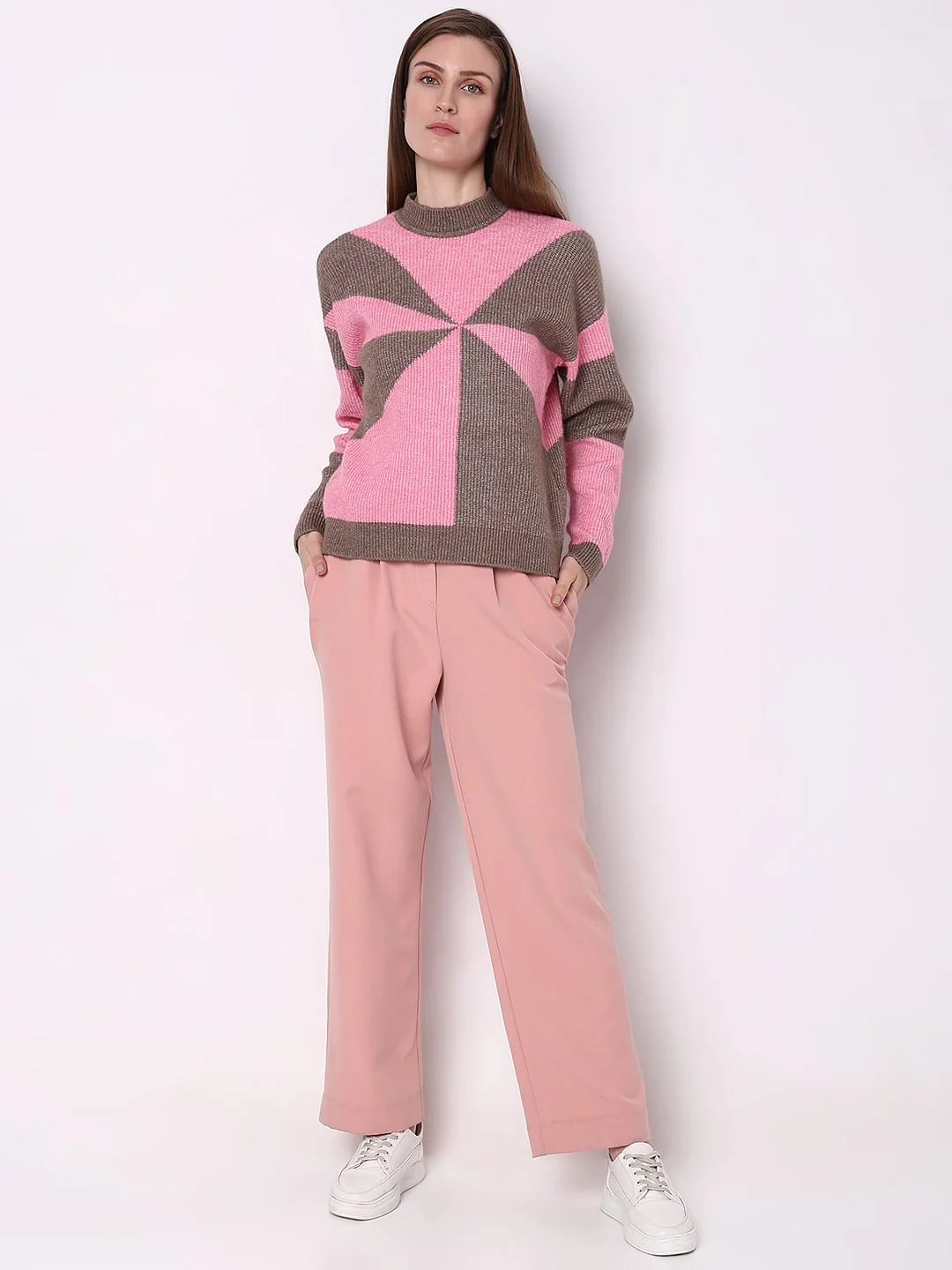 Brown Colourblocked High Neck Pullover - Image 5