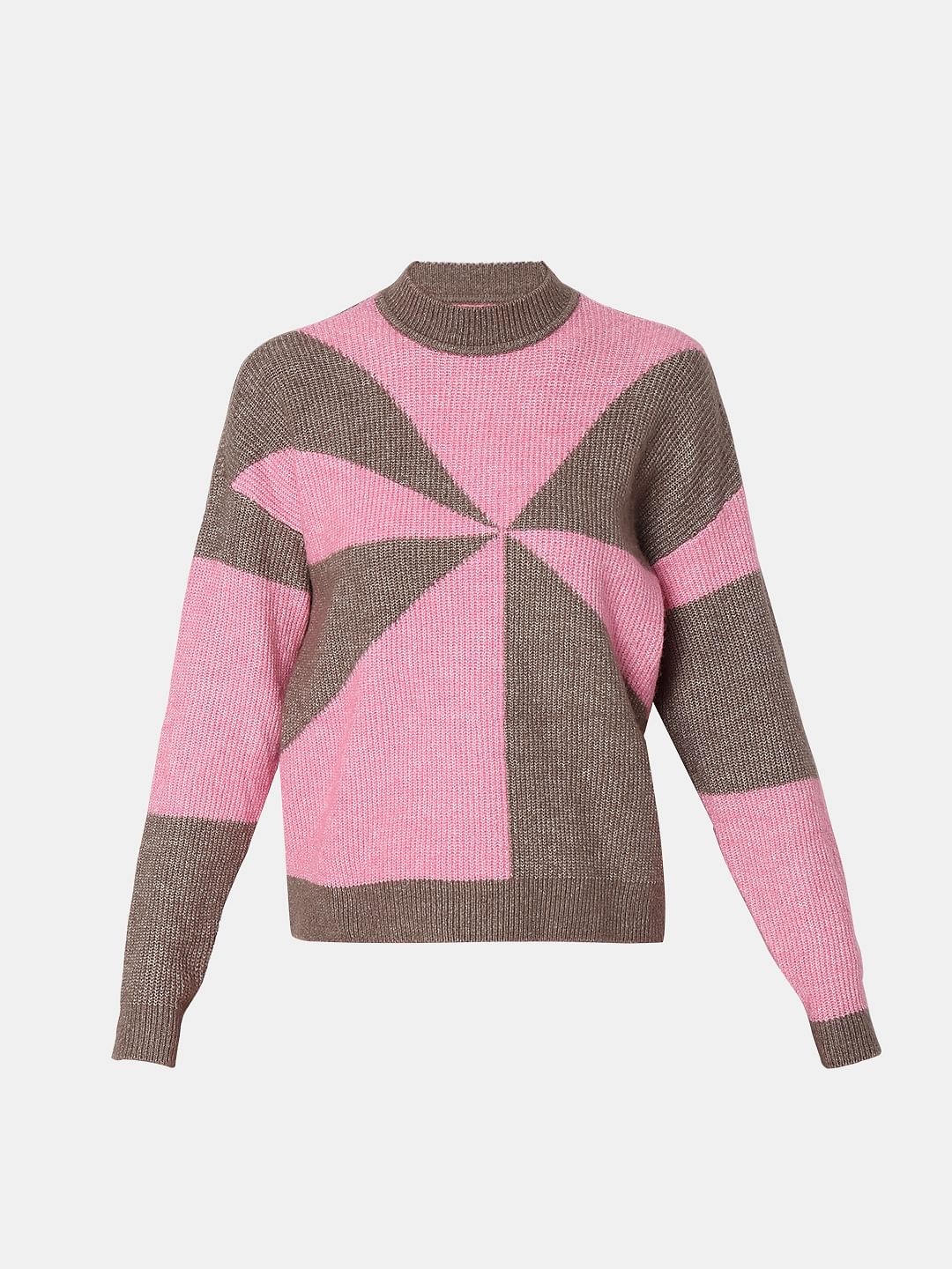 Brown Colourblocked High Neck Pullover - Image 7