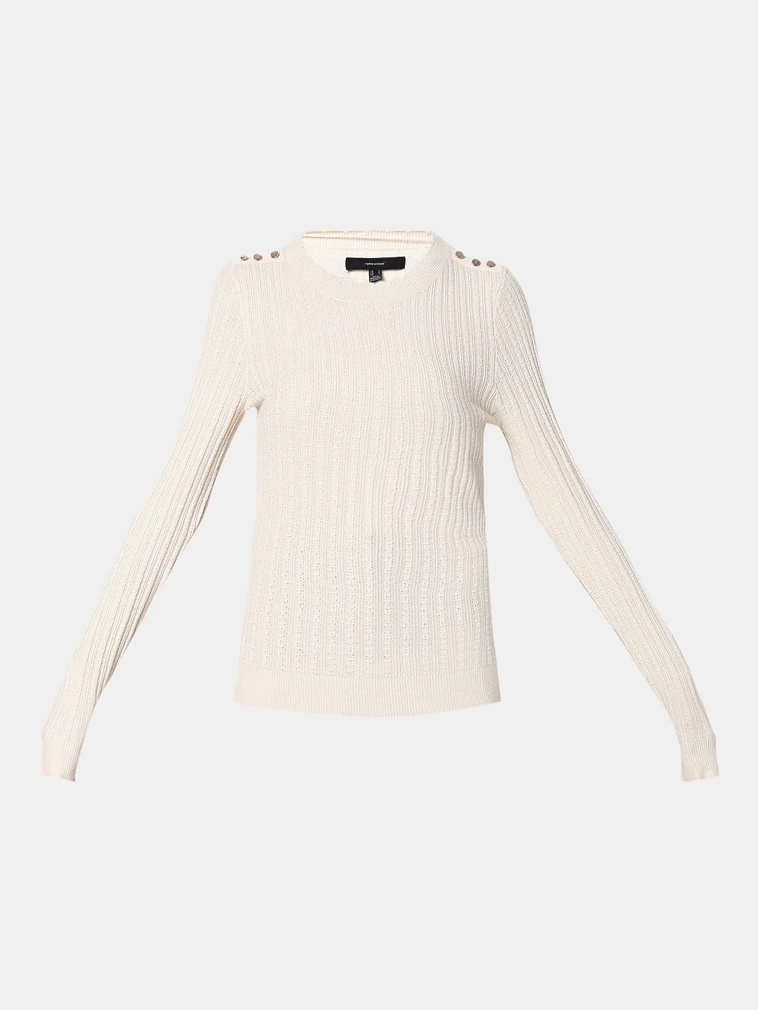 Beige Ribbed Button Detail Pullover - Image 7