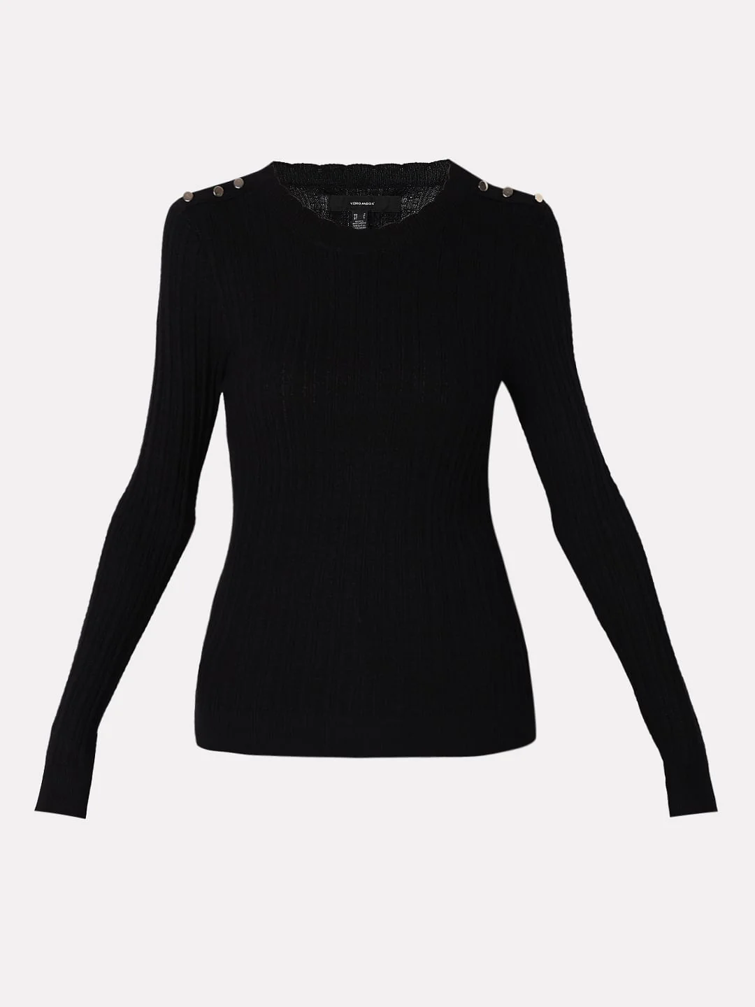 Black Button Detail Fitted Pullover - Image 7