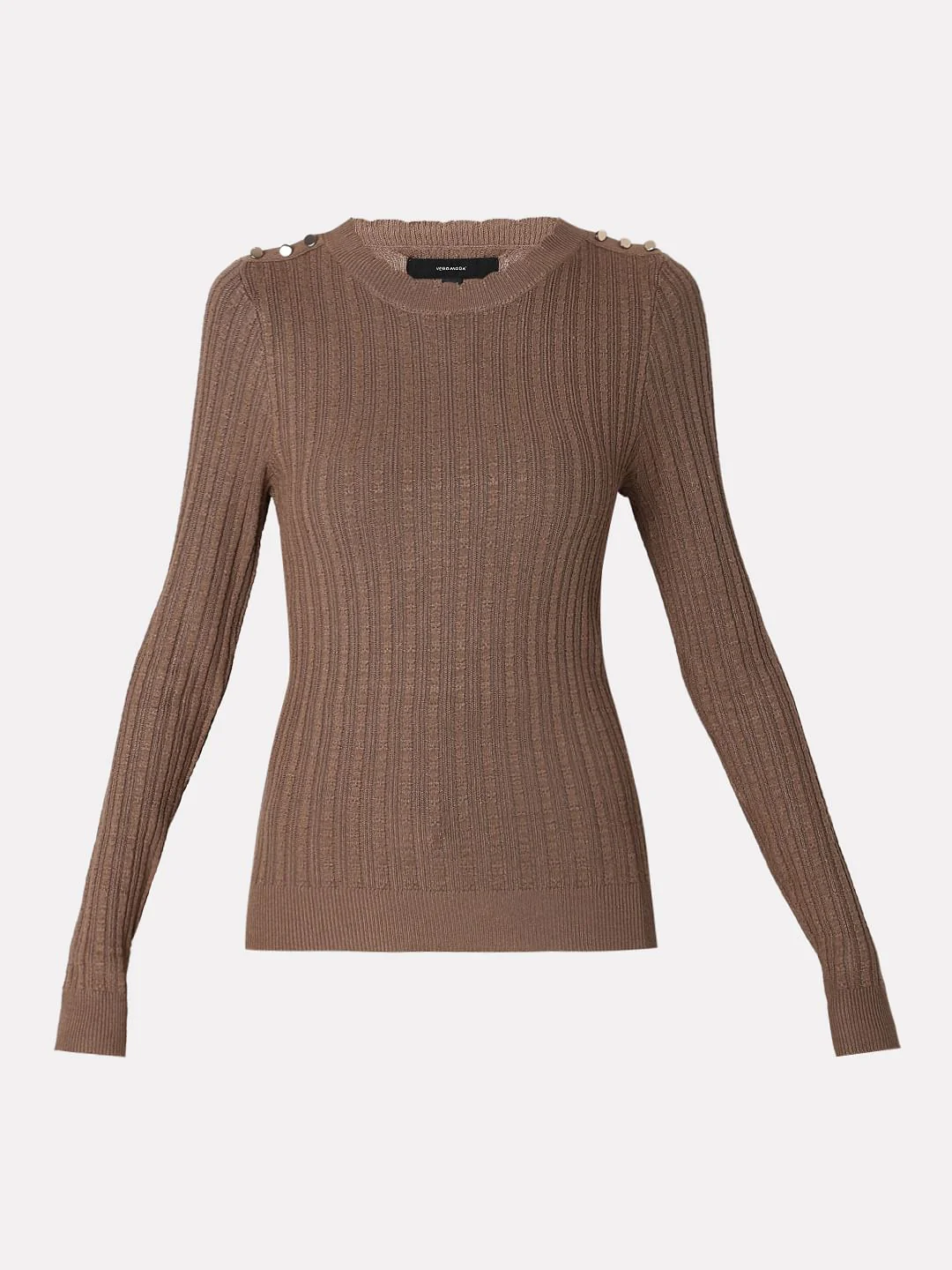 Brown Button Detail Fitted Pullover - Image 7