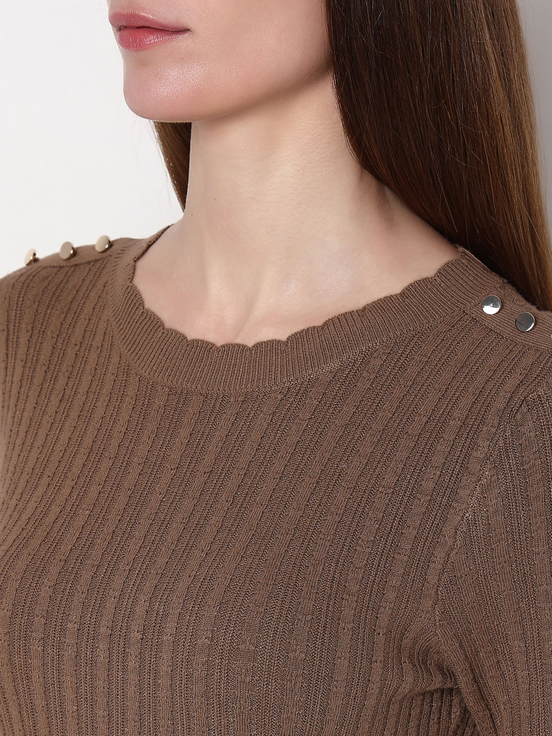 Brown Button Detail Fitted Pullover - Image 8