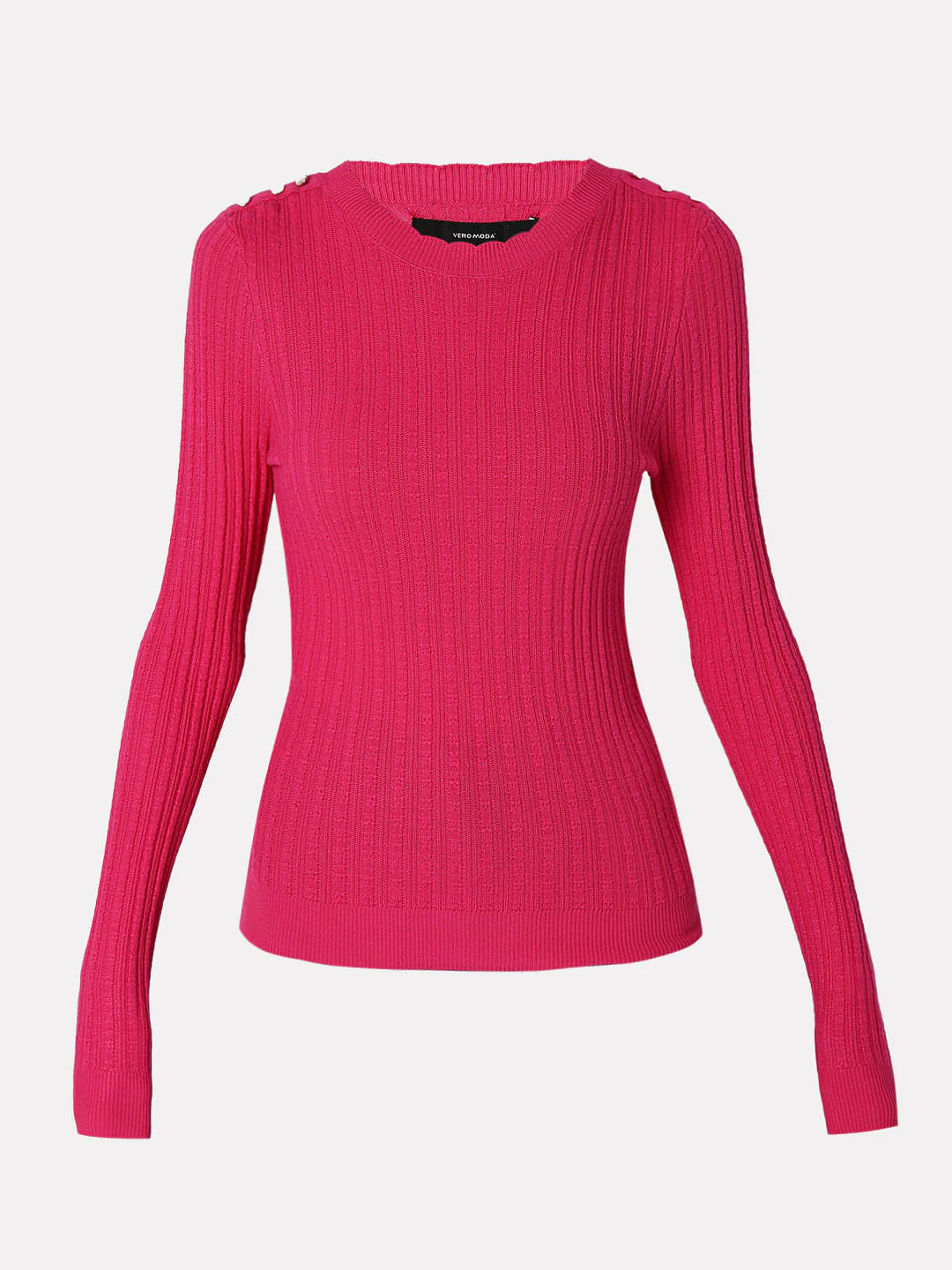 Pink Button Detail Fitted Pullover - Image 7