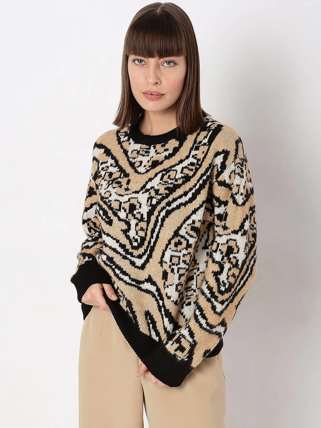 Black & Beige Printed Pullover - Image 2