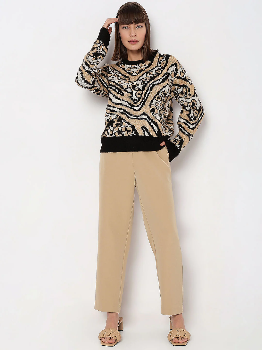 Black & Beige Printed Pullover - Image 5
