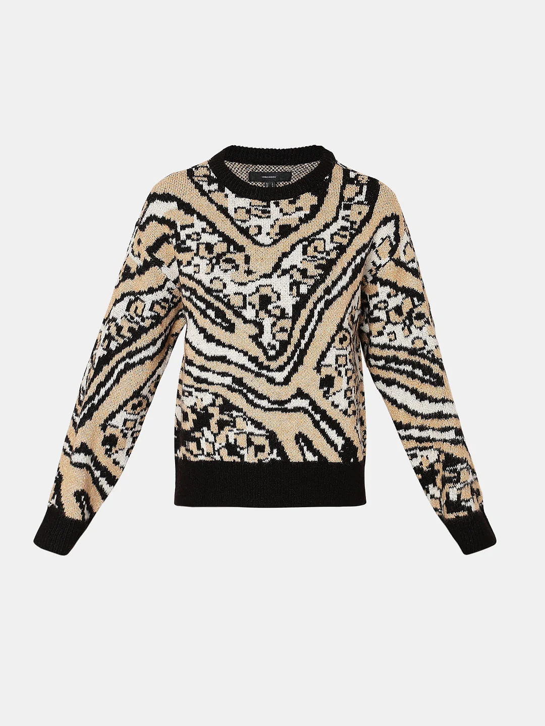 Black & Beige Printed Pullover - Image 7