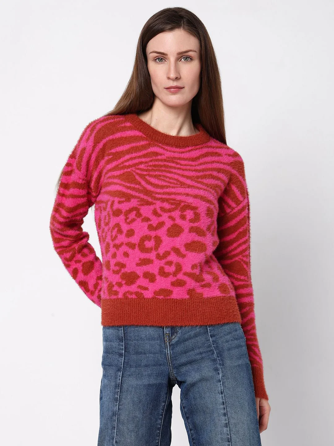 Red & Pink Animal Print Pullover - Image 2