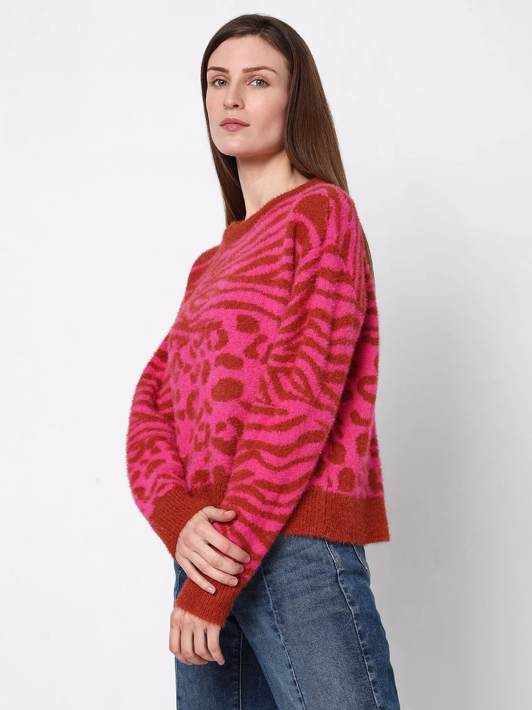 Red & Pink Animal Print Pullover - Image 3
