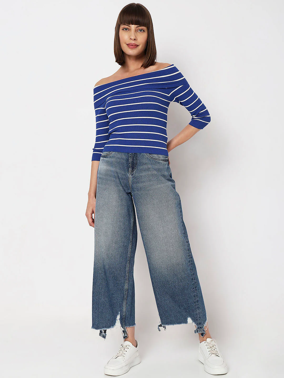 Blue Striped Off-Shoulder Top - Image 5