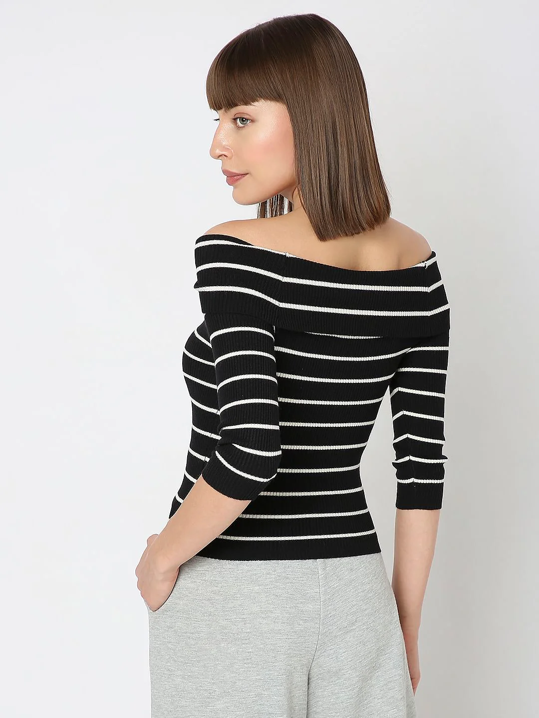Black Striped Off-Shoulder Top - Image 4