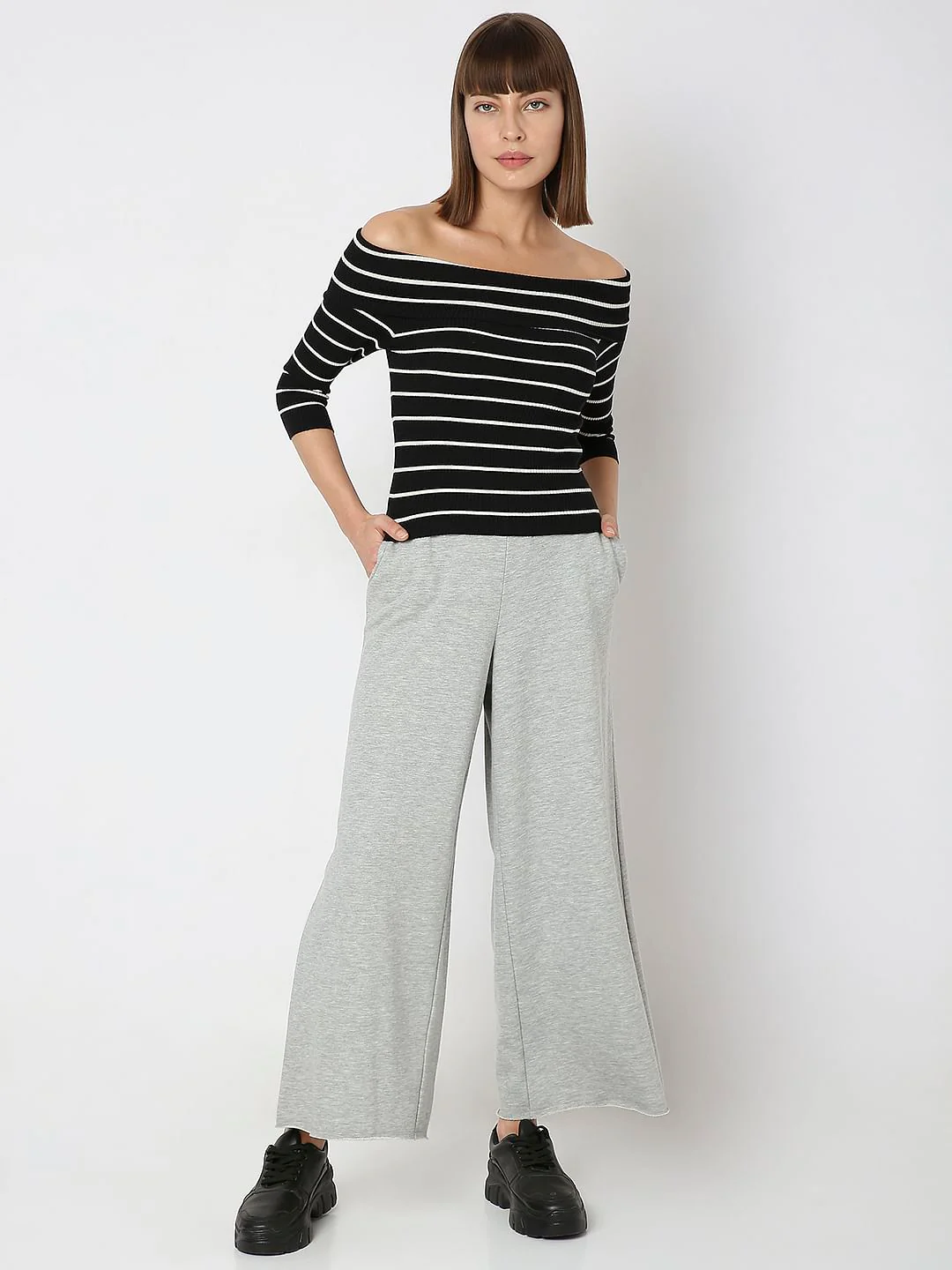 Black Striped Off-Shoulder Top - Image 5