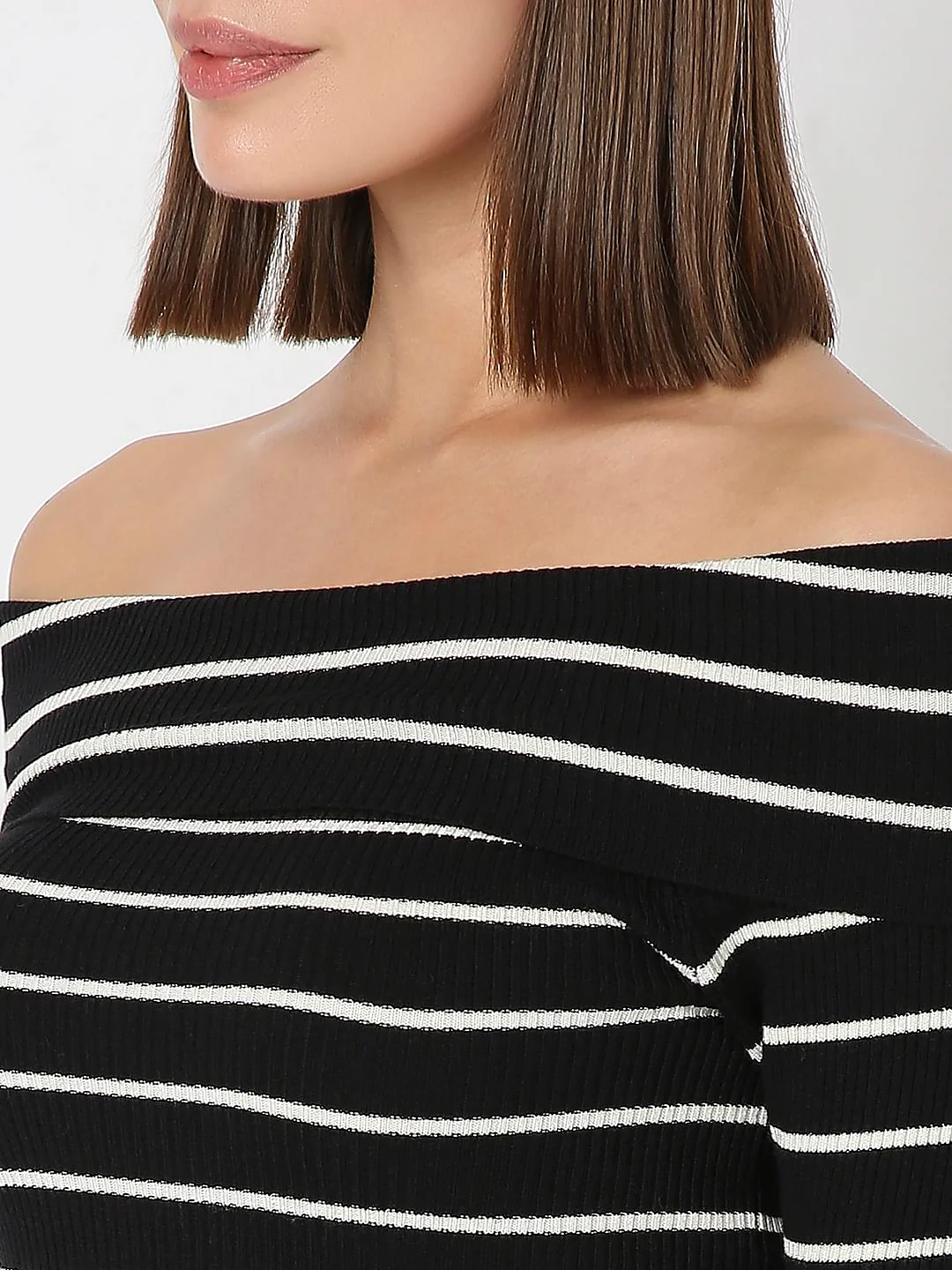 Black Striped Off-Shoulder Top - Image 8