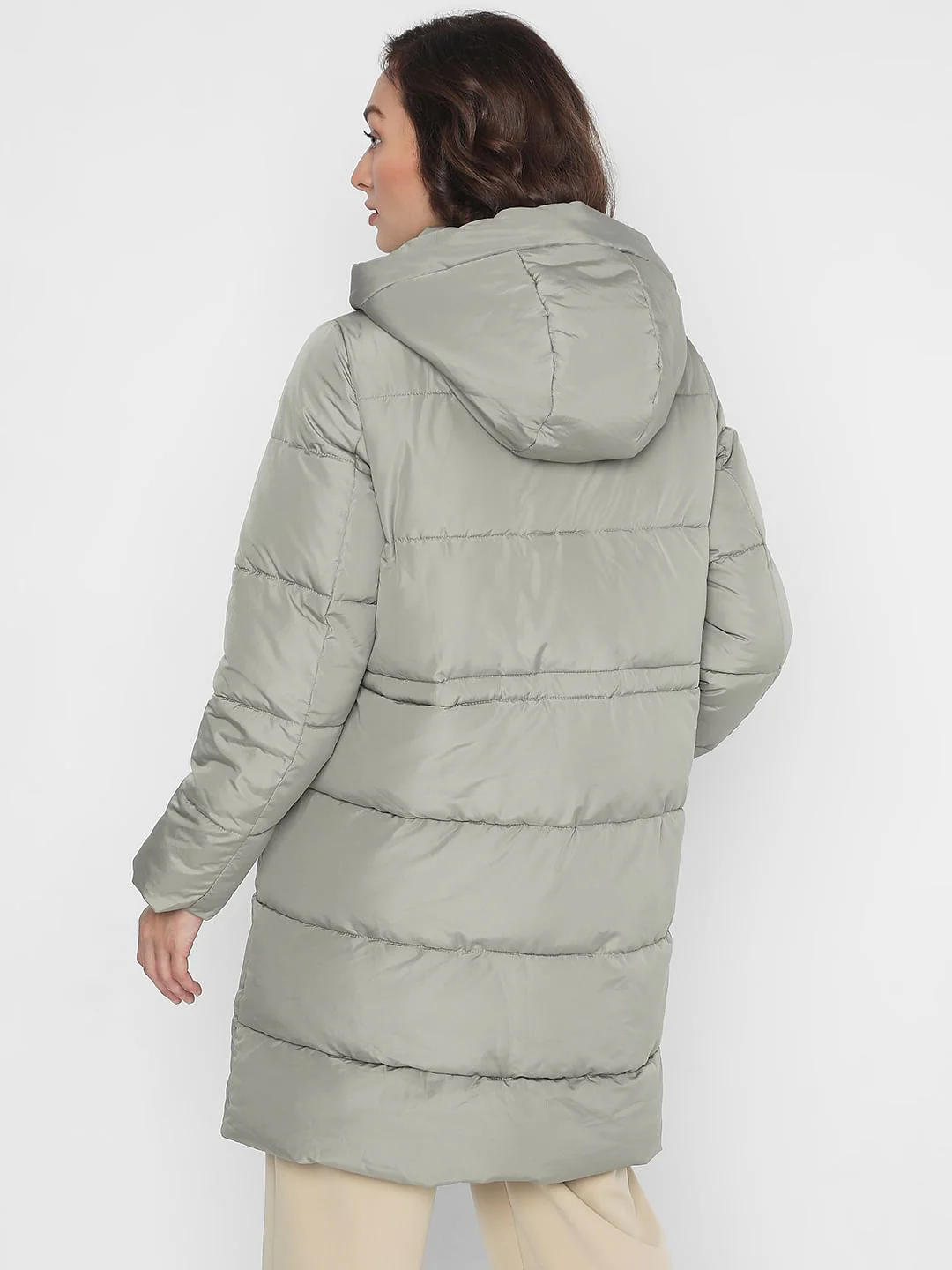 Light Green Long Hooded Puffer Coat - Image 4