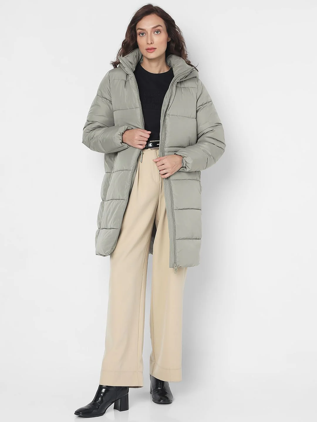 Light Green Long Hooded Puffer Coat - Image 5