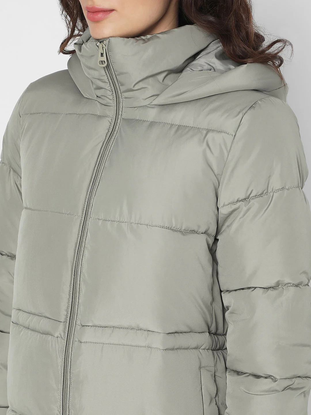Light Green Long Hooded Puffer Coat - Image 6