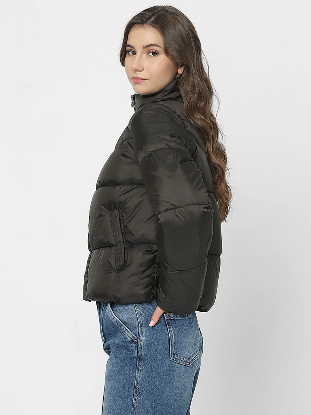 Dark Olive Short Puffer Jacket - Image 3
