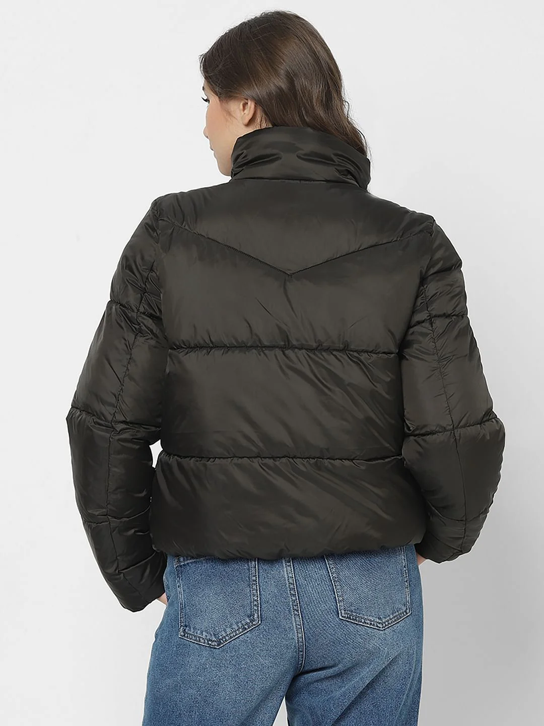Dark Olive Short Puffer Jacket - Image 4