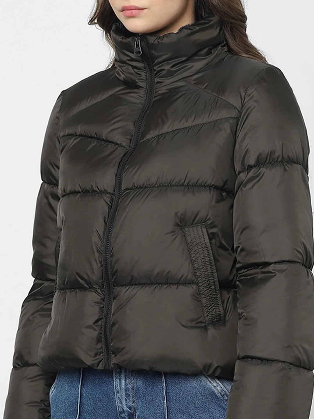 Dark Olive Short Puffer Jacket - Image 6