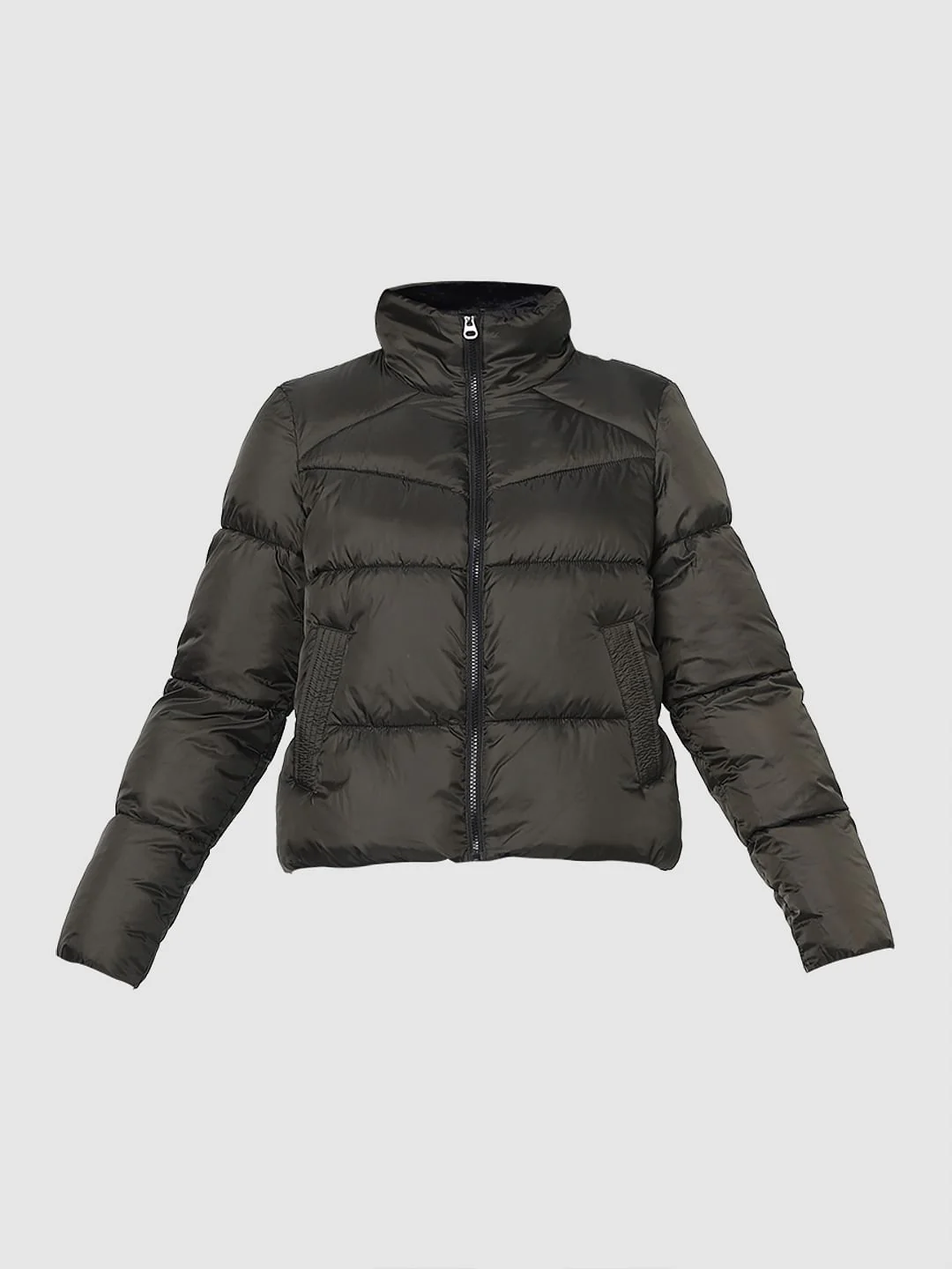 Dark Olive Short Puffer Jacket - Image 7