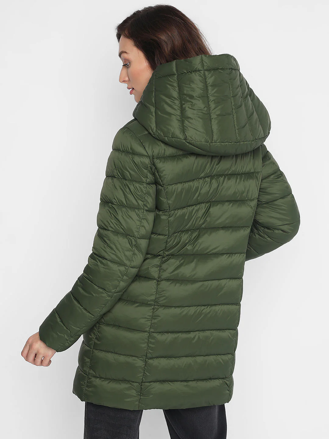 Dark Green Long Hooded Puffer Jacket - Image 4