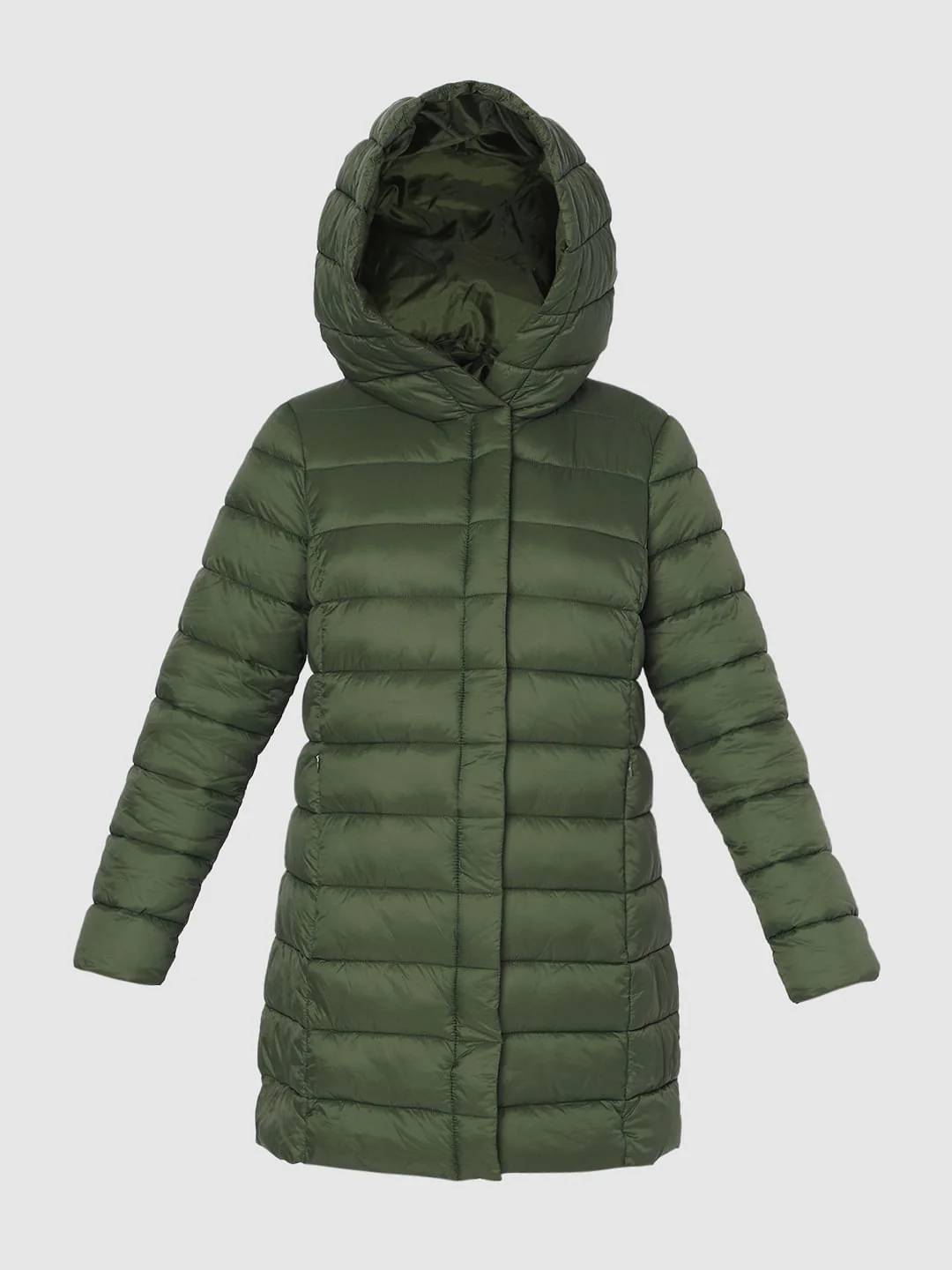 Dark Green Long Hooded Puffer Jacket - Image 7