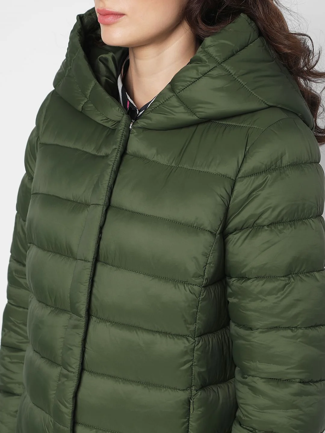 Dark Green Long Hooded Puffer Jacket - Image 8