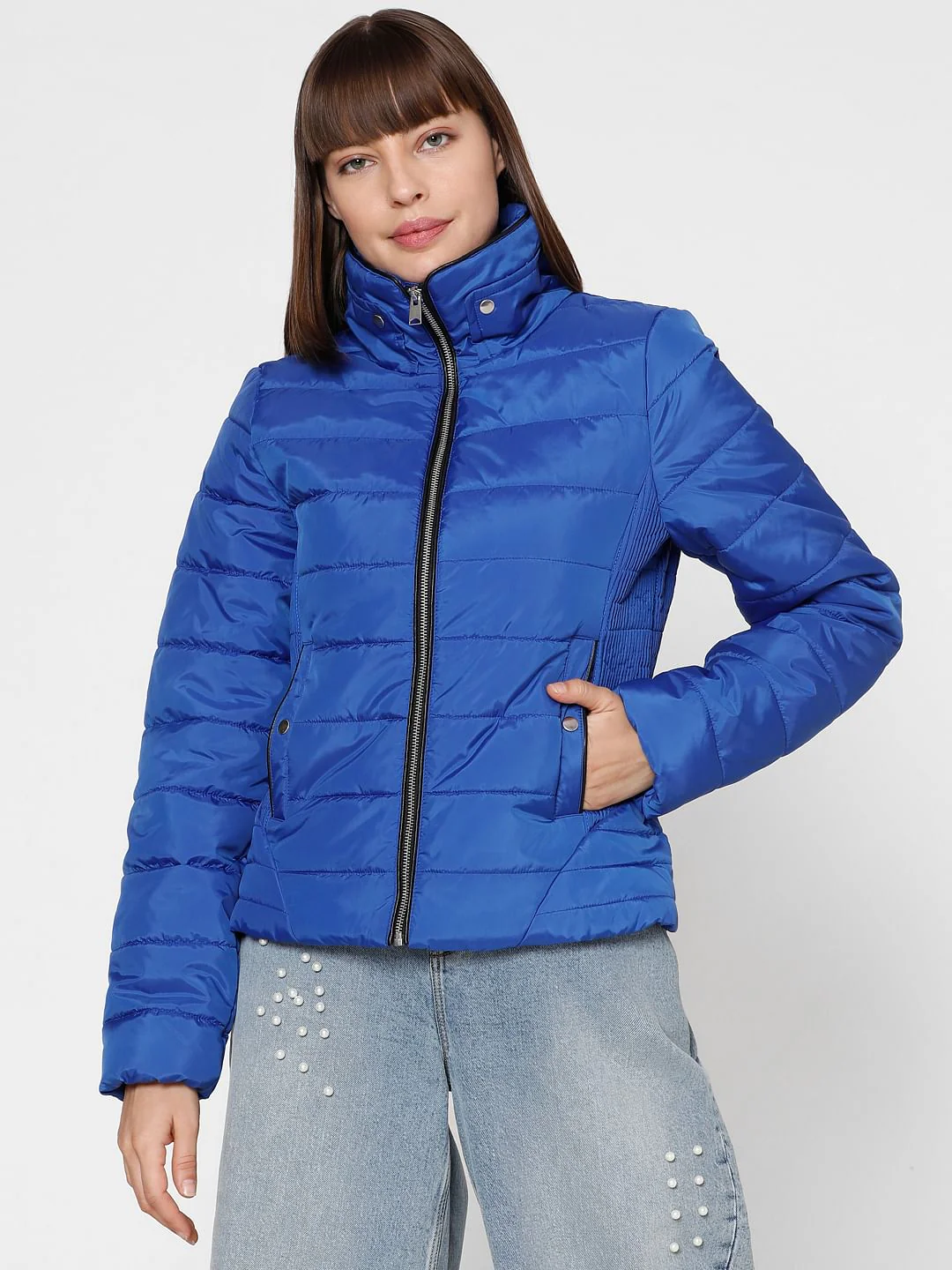 Blue High Neck Puffer Jacket - Image 2