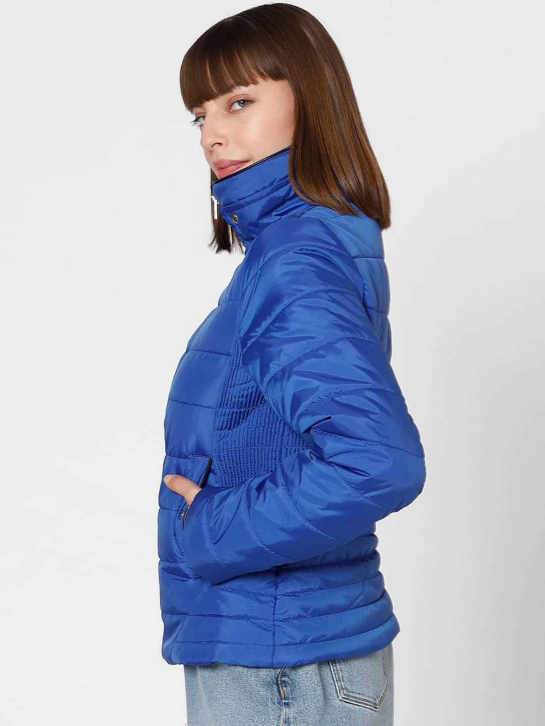 Blue High Neck Puffer Jacket - Image 3