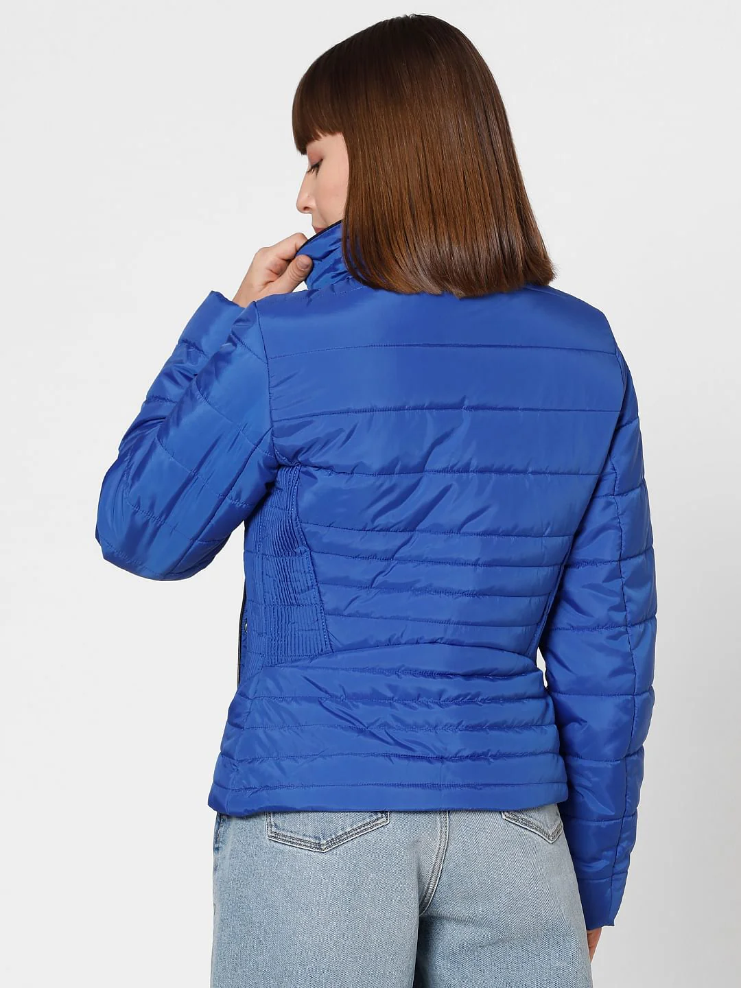 Blue High Neck Puffer Jacket - Image 4