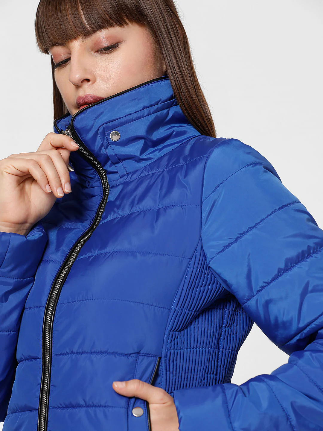 Blue High Neck Puffer Jacket - Image 6