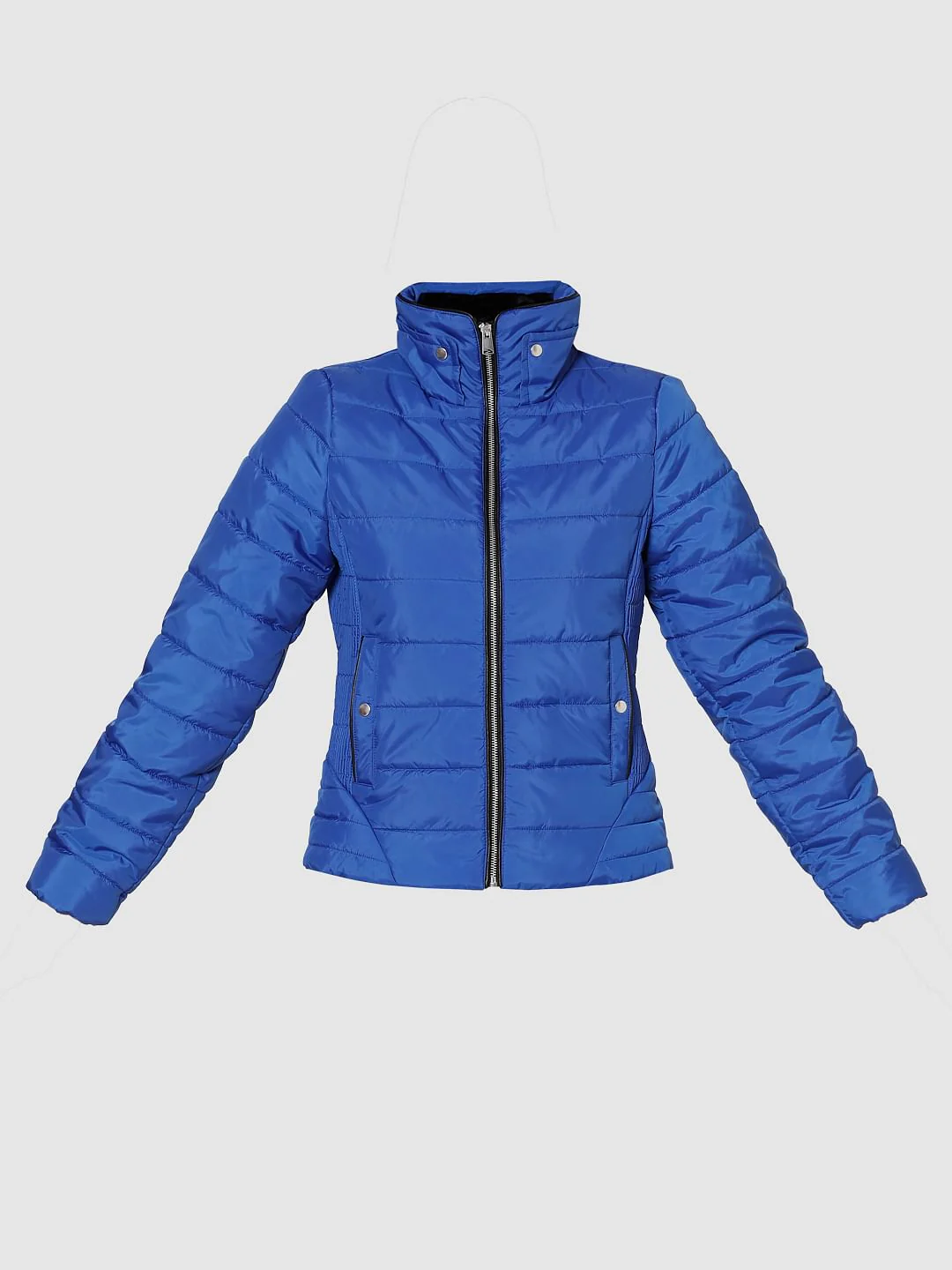 Blue High Neck Puffer Jacket - Image 7