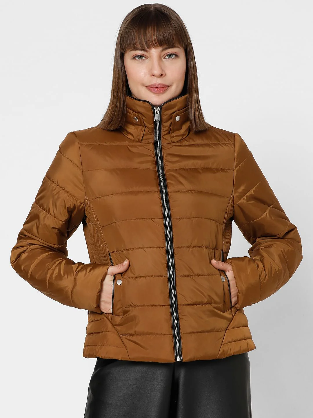 Brown High Neck Puffer Jacket - Image 2