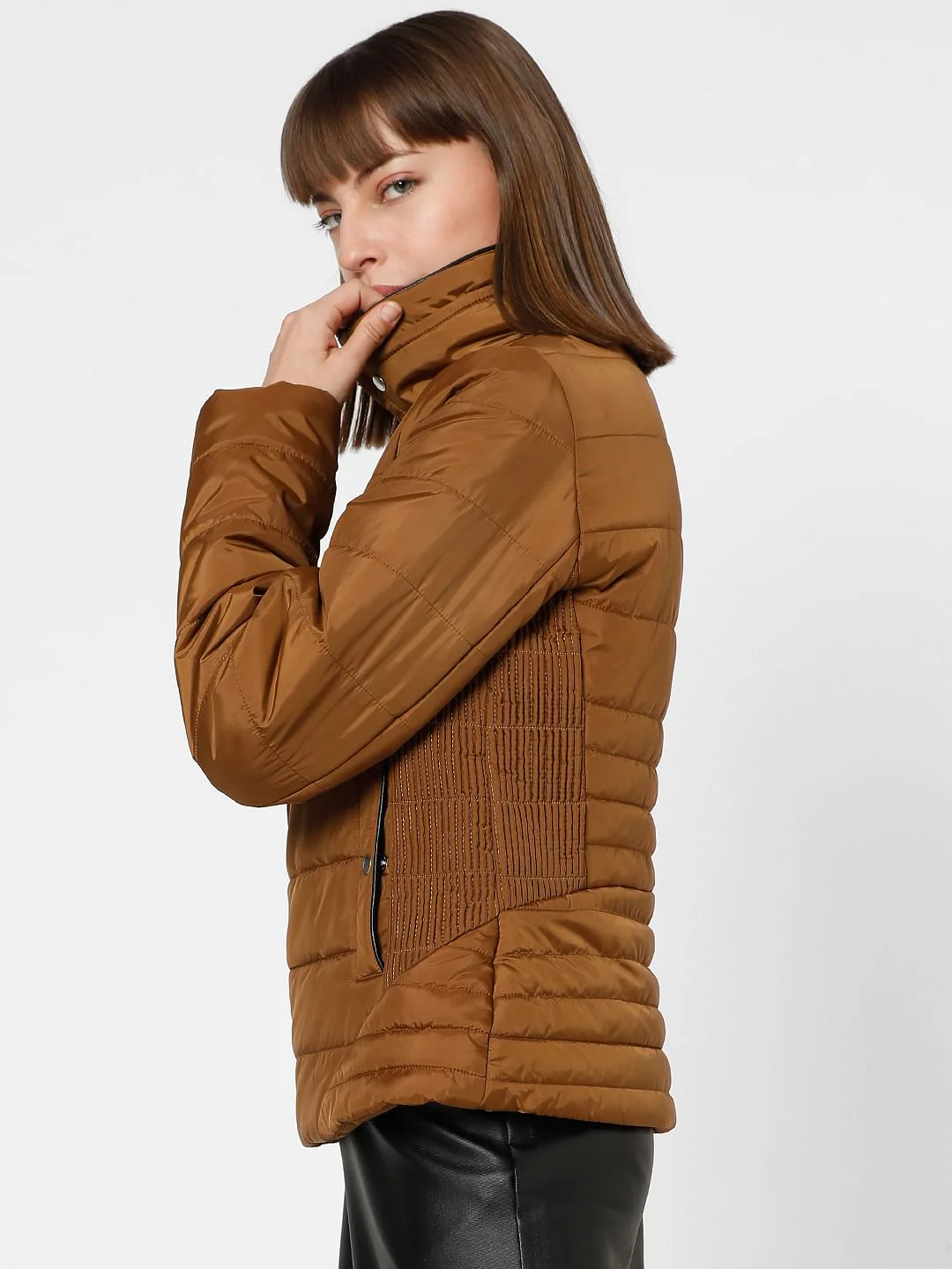 Brown High Neck Puffer Jacket - Image 3