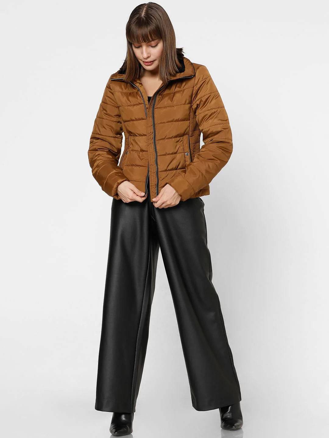 Brown High Neck Puffer Jacket - Image 5