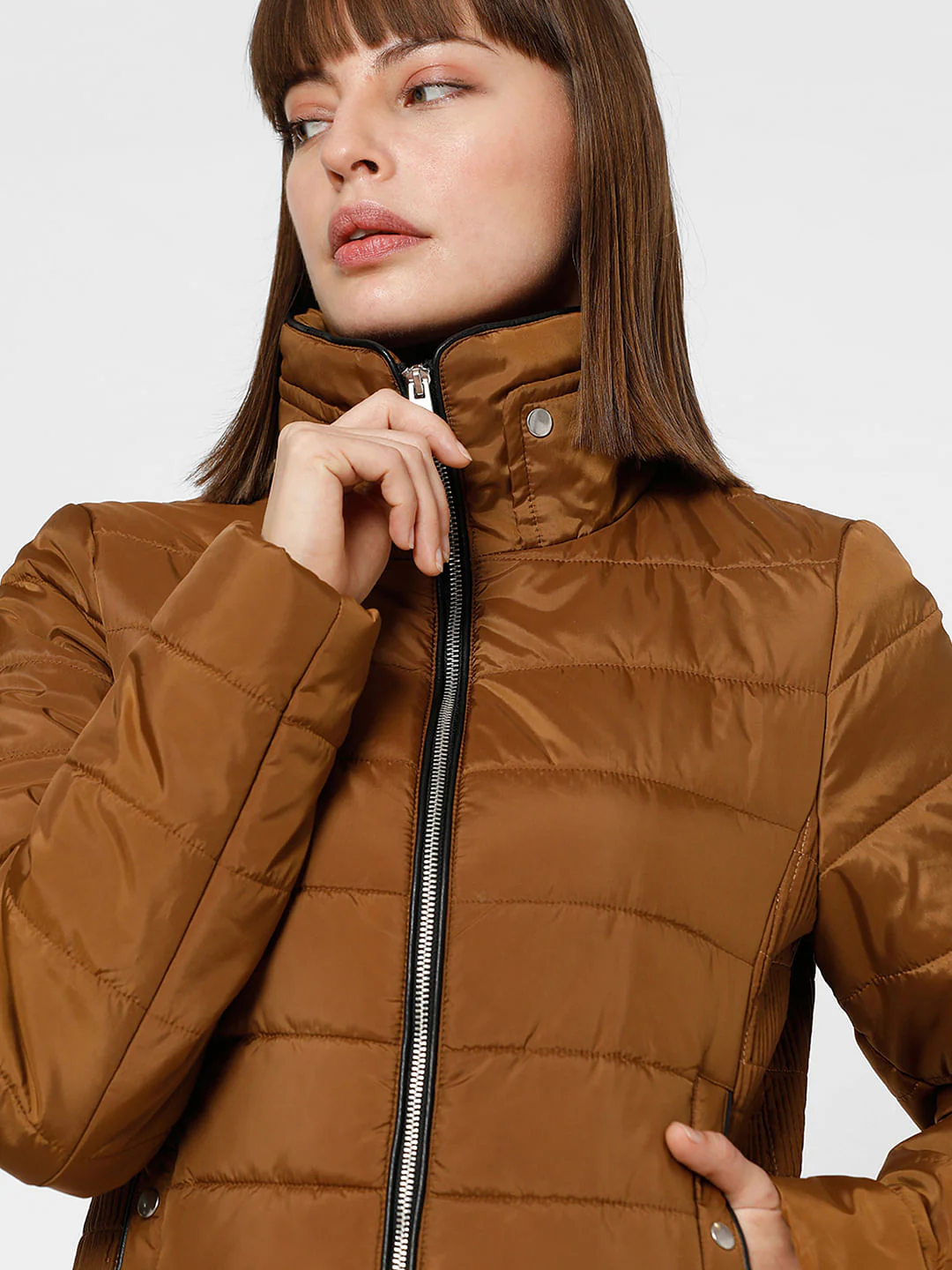 Brown High Neck Puffer Jacket - Image 6