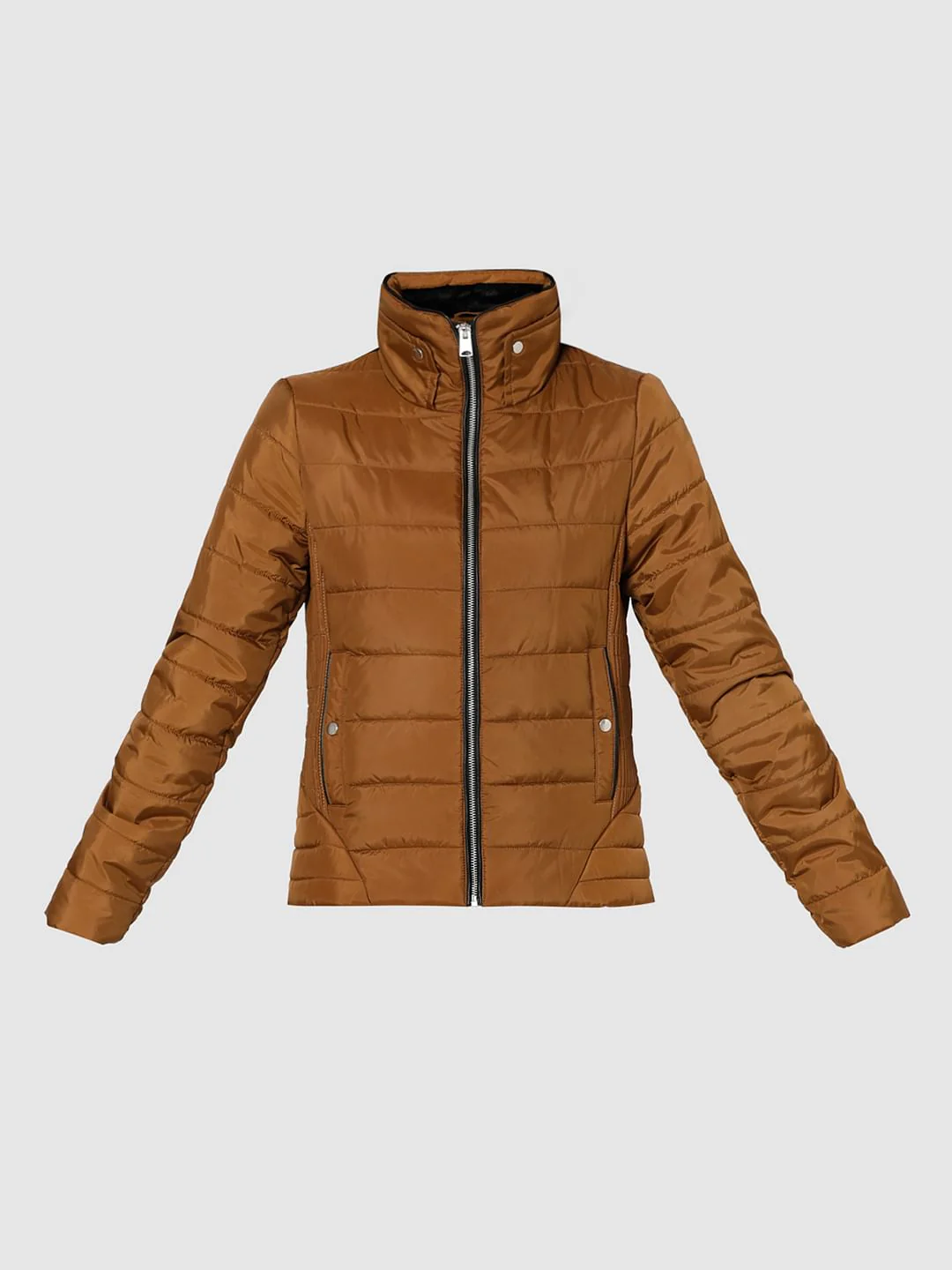 Brown High Neck Puffer Jacket - Image 7
