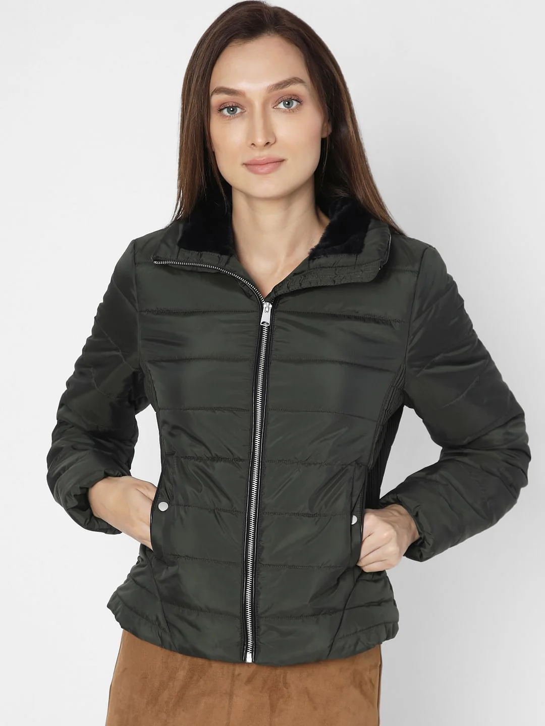 Dark Green Short Puffer Jacket - Image 2